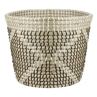 11.5" Beige Seagrass Woven Basket with Black & White Accents