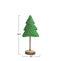 Hello Honey® 13.5" Green Layered Handmade Wool Felt Tree with Beads & Wood Slice Base