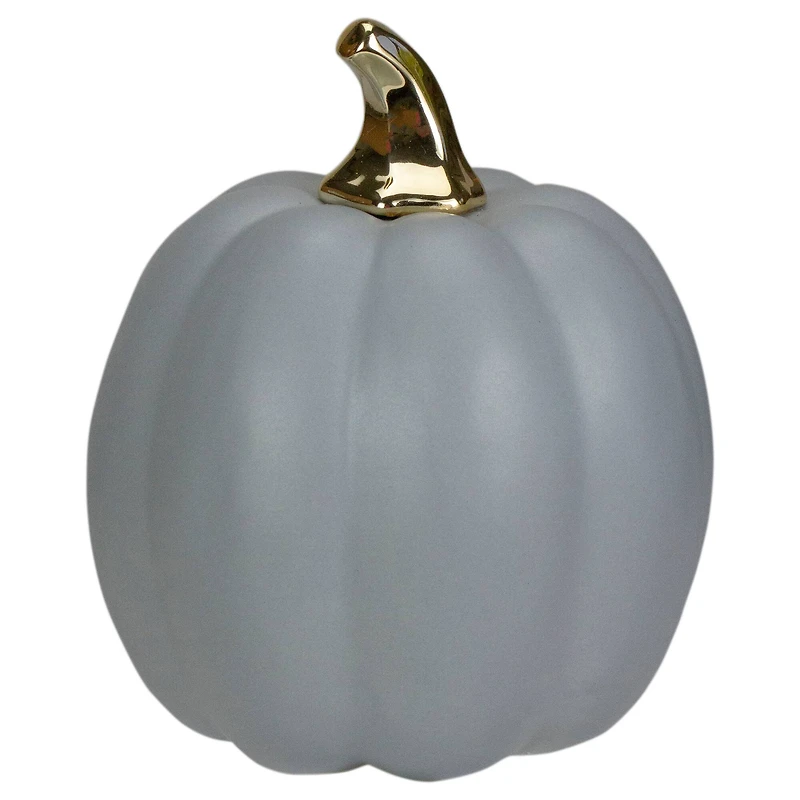7" Gray & Gold Fall Harvest Ceramic Pumpkin Decoration