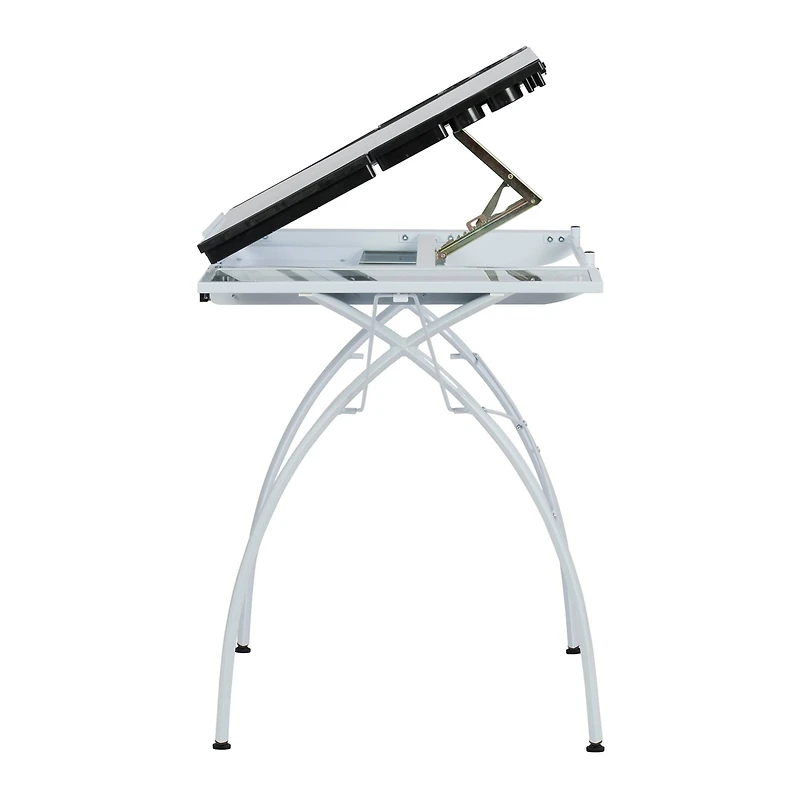 Studio Designs Futura Glass Top Craft Station with Folding Shelf in White