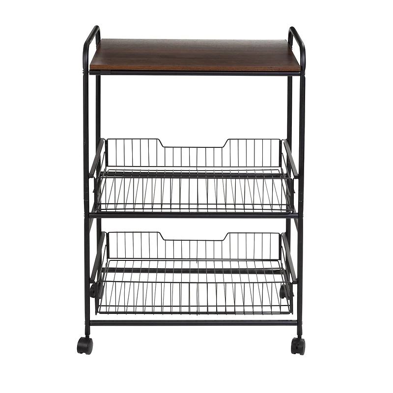 Honey Can Do Black/Walnut 3-Tier Rolling Cart