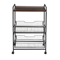 Honey Can Do Black/Walnut 3-Tier Rolling Cart