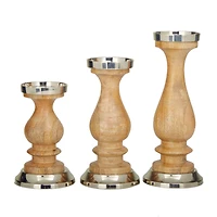 Silver Wood Candle Holder Set