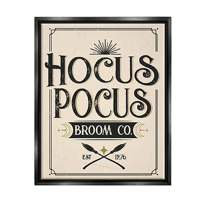 Stupell Industries Vintage Hocus Pocus Broom Sign Framed Floater Canvas Wall Art