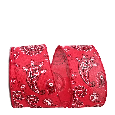 Reliant 2.5" x 10yd. Faux Linen Wired Red Bandana Ribbon