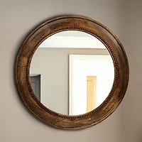 Hello Honey® Walnut Round Carved Wood Framed Wall Mirror
