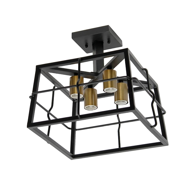 Lalia Home 12.4" Ironhouse Black 4-Light Squared Semi Flush Mount