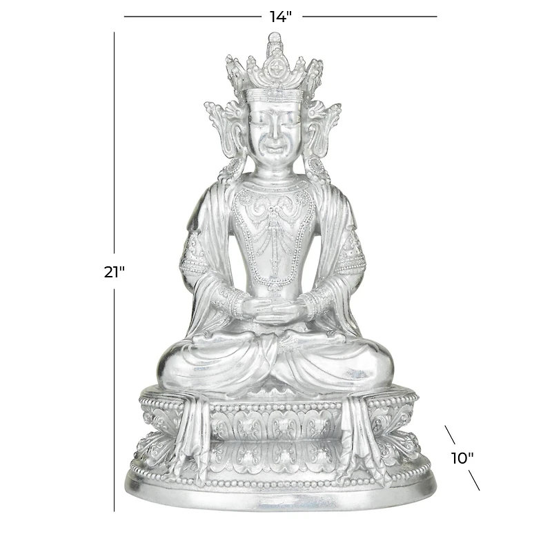 Silver Resin Bohemian Buddha  Sculpture, Set of  21" x 14" x 10"