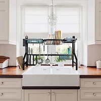 NEX™ Black 2-Tier Over the Sink Dish Rack with 5 Utility Hooks