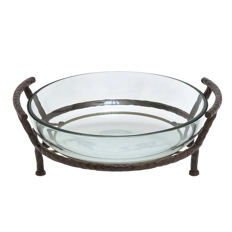 Clear Glass and Metal Modern Serving Stand, 7" x 19" x 16"