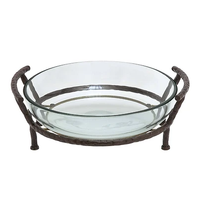Clear Glass and Metal Modern Serving Stand, 7" x 19" x 16"