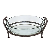 Clear Glass and Metal Modern Serving Stand, 7" x 19" x 16"