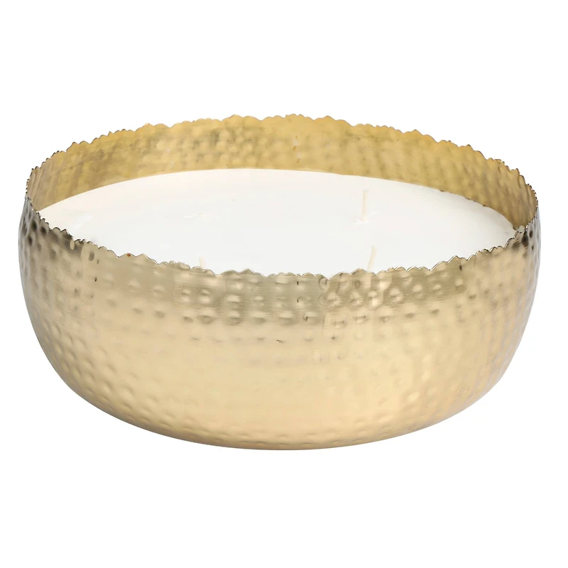 90oz English Garden Scented White 4 Wick Candle in Hammered Gold Bowl