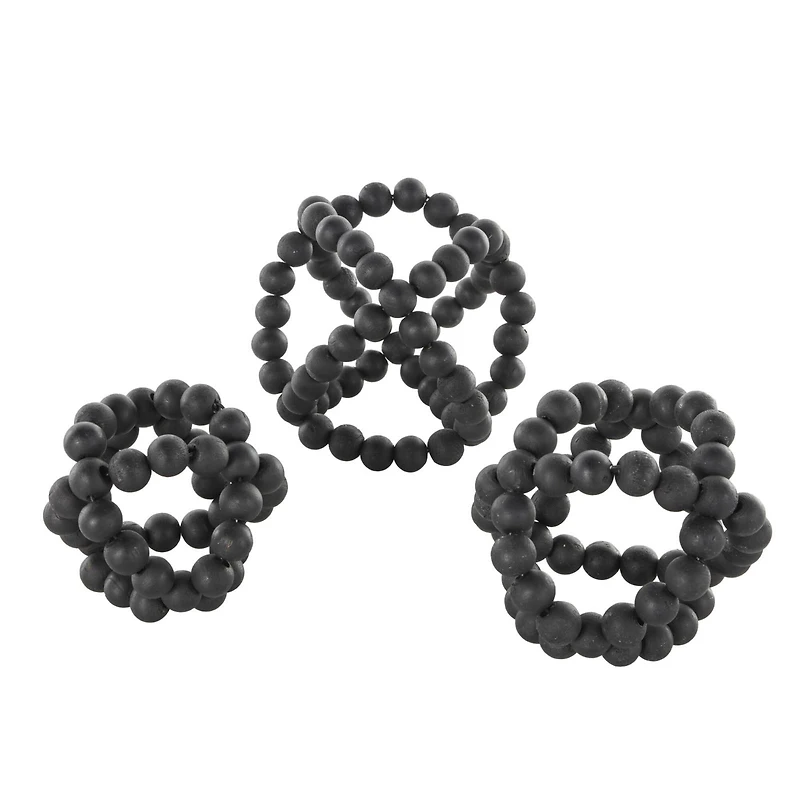 Black Wood Beaded Orbs Set