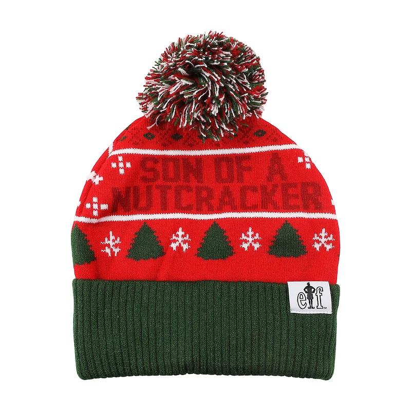 Elf™ Son of a Nutcracker Red & Green Pom Pom Beanie