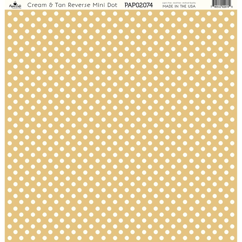 Paper Café Cream & Tan Reverse Mini Dot 12" x 12" Cardstock, 15 Sheets