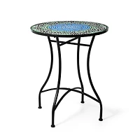 Glitzhome® 28" Green Outdoor Metal Folding Bistro Table with Ceramic Tile Top