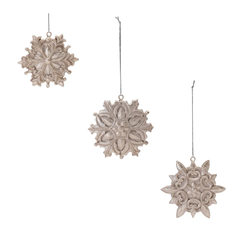 Ornate Champagne Snowflake Ornaments Set