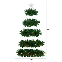 5ft. Pre-Lit Fir Wall Hanging Artificial Christmas Tree with Star Topper, Warm White LED Lights