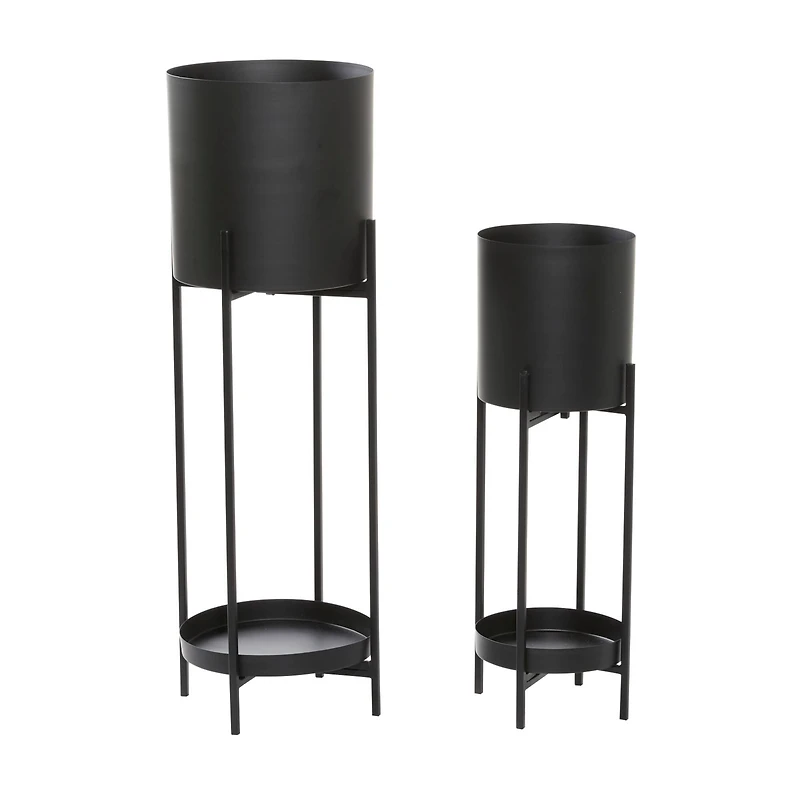 Black Metal Modern Stand Planter Set