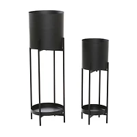 Black Metal Modern Stand Planter Set