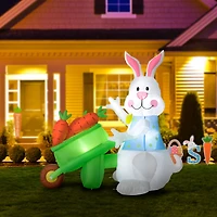 Glitzhome® 72.75" Easter Lighted Bunny Wheel Barrow Inflatable Decor