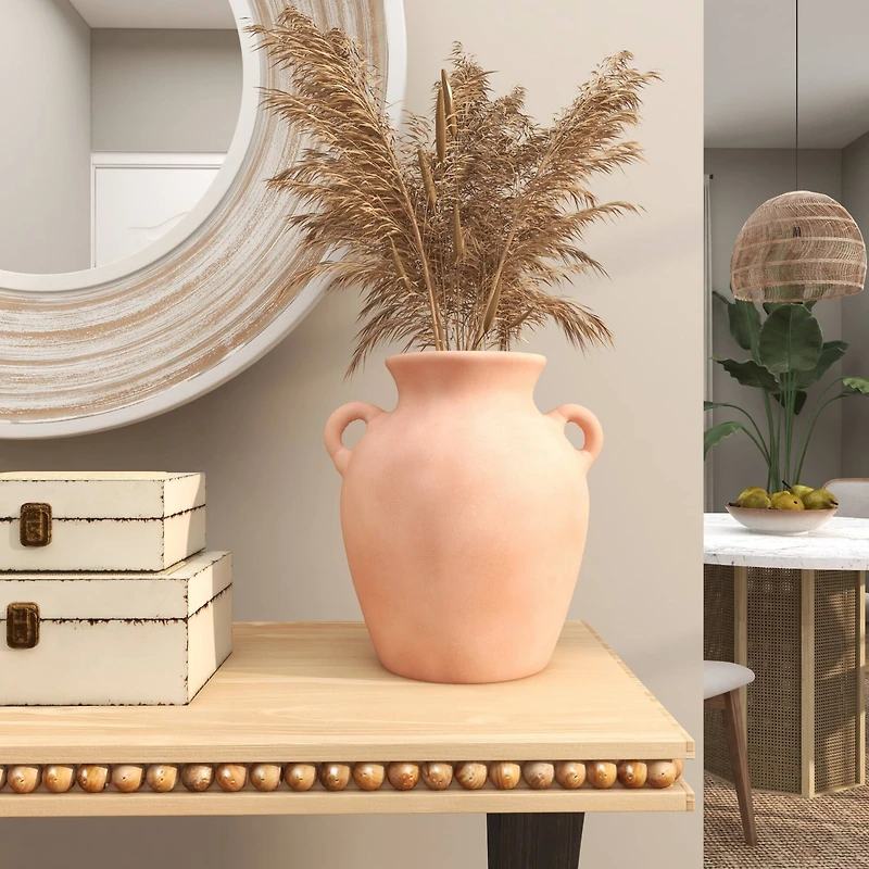 11" Orange Ceramic Terra Cotta Jug Vase with Handles