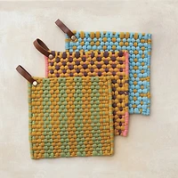 Hello Honey® Multi-Tone Cotton Crocheted Pot Holders with Leather Loop Set