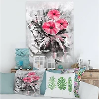 Designart - Abstract Red Flowers On Gray