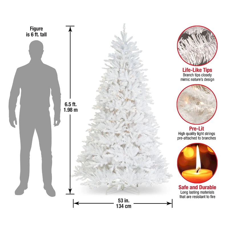 6.5ft. Pre-Lit Dunhill® White Fir Artificial Christmas Tree, Clear Lights