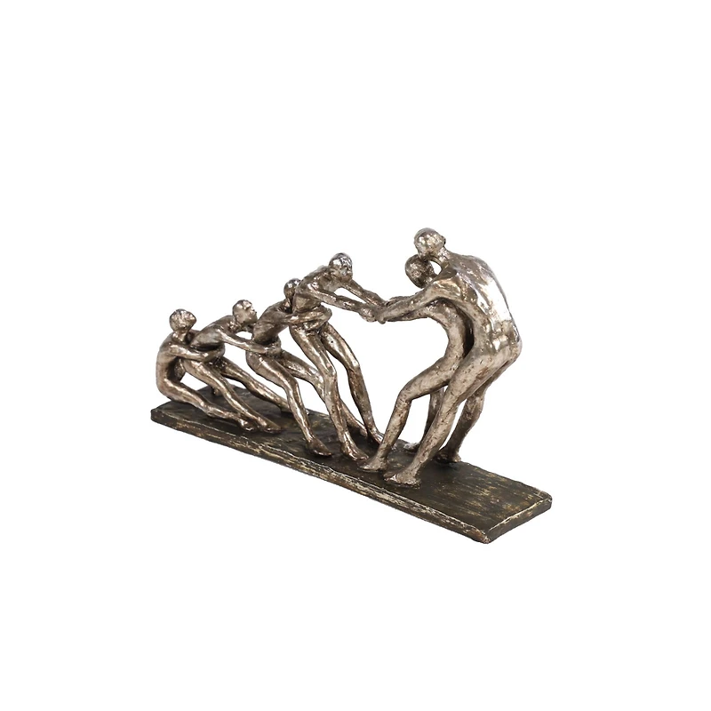 13" Silver Polystone Modern Tug of War Sculpture
