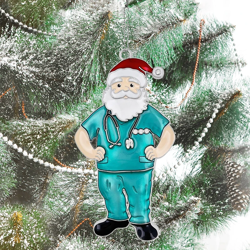 4" Teal Doctor Santa Metal Ornament by Ashland®