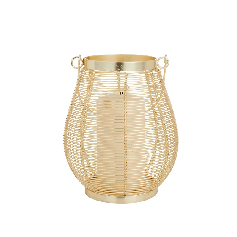 Gold Iron Glam Lantern, 9" x 7" x 7"