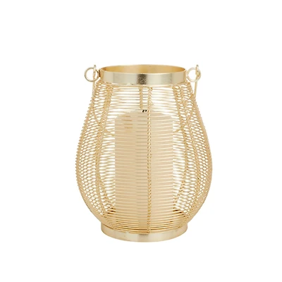 Gold Iron Glam Lantern, 9" x 7" x 7"