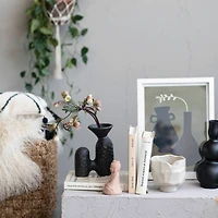 Hello Honey® 8" Matte Black Textured Stoneware Sculptural Vase