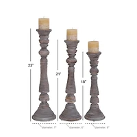 Light Gray Mango Wood Traditional Candle Holder Set