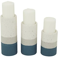 The Novogratz Blue Metal Striped Pillar Candle Holder Set