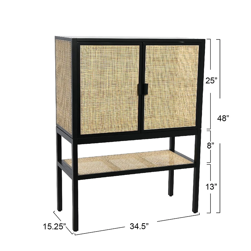 Hello Honey® 47" Boho Woven Rattan and Wood Cabinet with Doors, Shelf