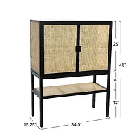 Hello Honey® 47" Boho Woven Rattan and Wood Cabinet with Doors, Shelf