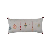 Hello Honey® 36" Multicolor Embroidered Ornaments & Pom Poms Cotton Slub Lumbar Pillow