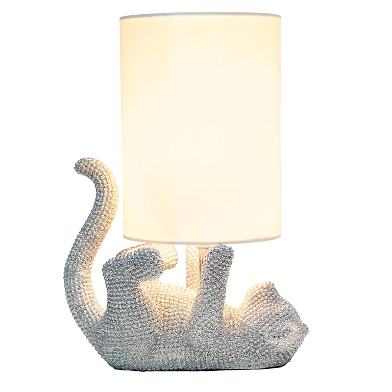 Lalia Home 12.6" Silver Diamond Studded Cat Table Lamp with Faux Silk Shade