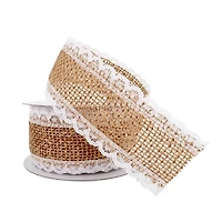 12 Pack: 1.5" x 3yd. Faux Burlap with Lace Edging Ribbon by Celebrate It® Classic