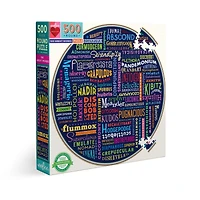 eeBoo Piece & Love "100 Great Words" 500 Piece Round Jigsaw Puzzle