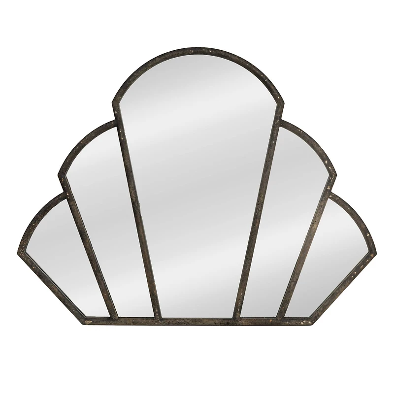 Hello Honey® 33" Black Distressed Metal Scallop Shaped Wall Mirror