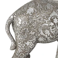 14" Silver Polystone Elephant Floral Engraved Sculpture