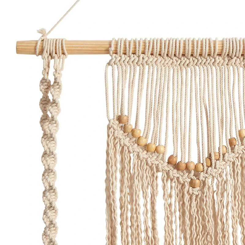 24" Boho Chic Wood Macrame Single Shelf Woven Beads Wall Art Décor