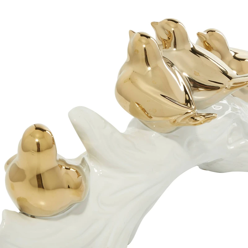 Glam Style Gold Porcelain Bird-Inspired Sculpture, 6" x 14.05" x 4.8"
