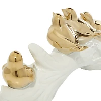 Glam Style Gold Porcelain Bird-Inspired Sculpture, 6" x 14.05" x 4.8"