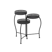 20" Metal Curved Folding 3-Tier Plant Stand with Floral & Scroll Patterns