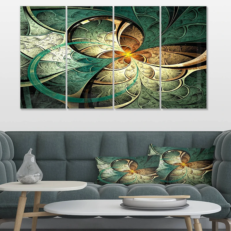 Designart - Dark Yellow Green Fractal Flower